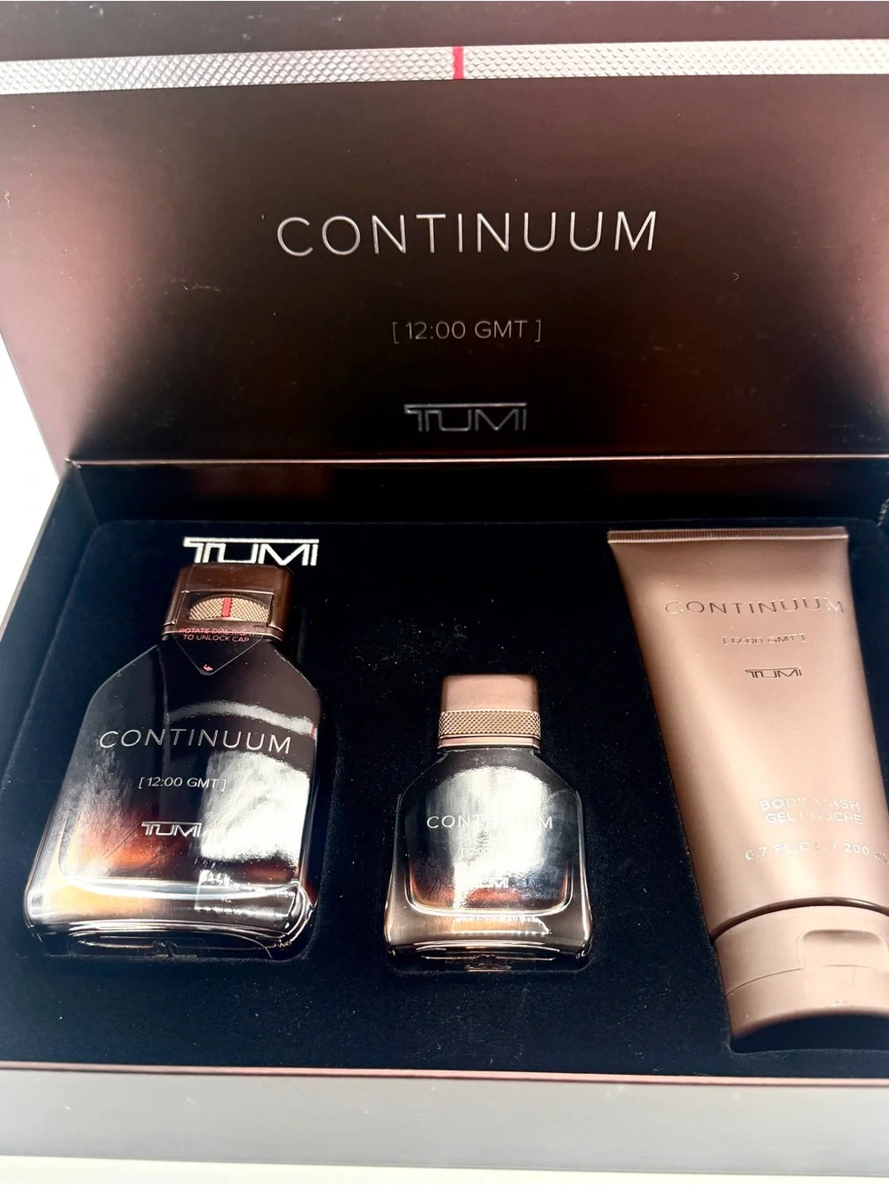 NEW TUMI Continuum 12:00 GMT for Men Spray Cologne 3Pc Travel Set.